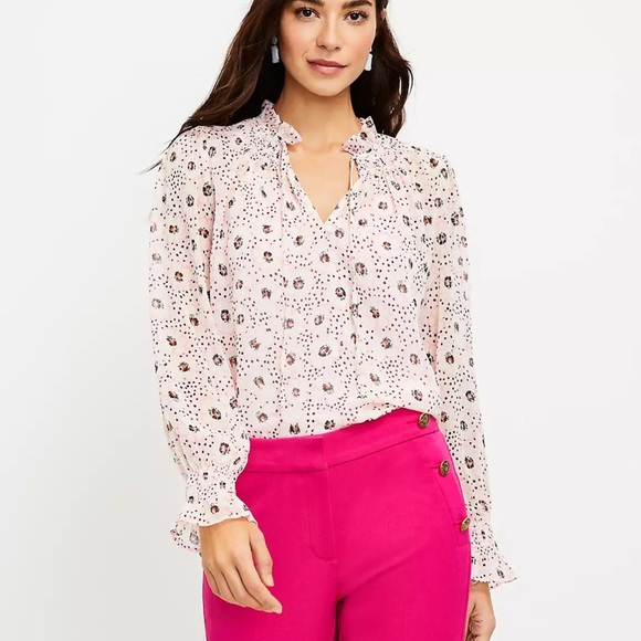Daisy Ruffle Tie Neck Blouse loft - Picture 1 of 11